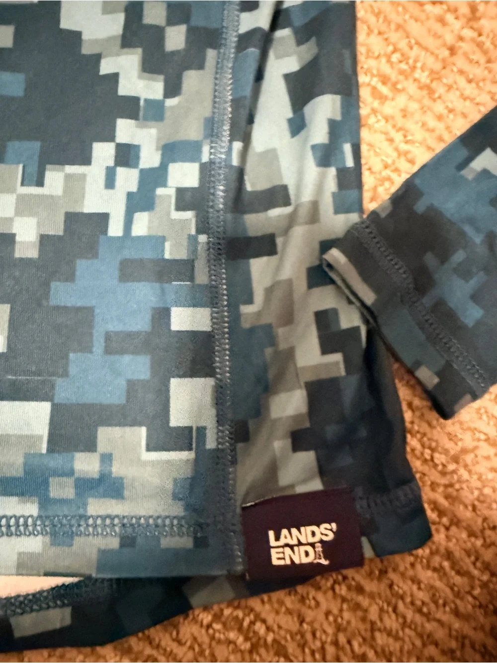 Lands' End Boys' Digital Camo Long-Sleeve Rashguard in Blue Tones